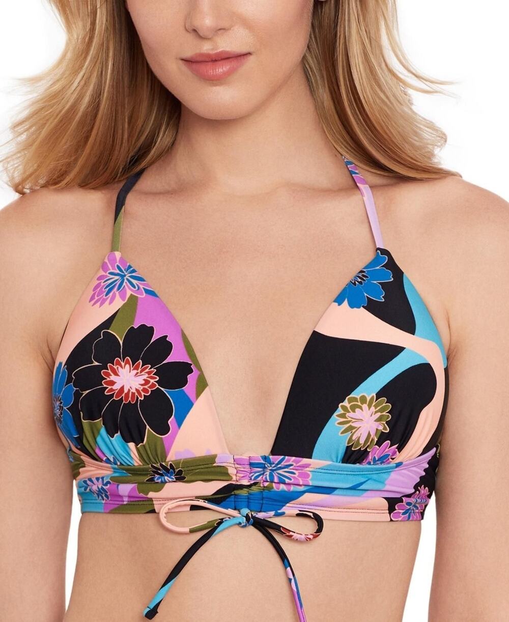 Salt + Cove Blooming Wave Lace Up Back Midkini Top Black Multi XL NWT